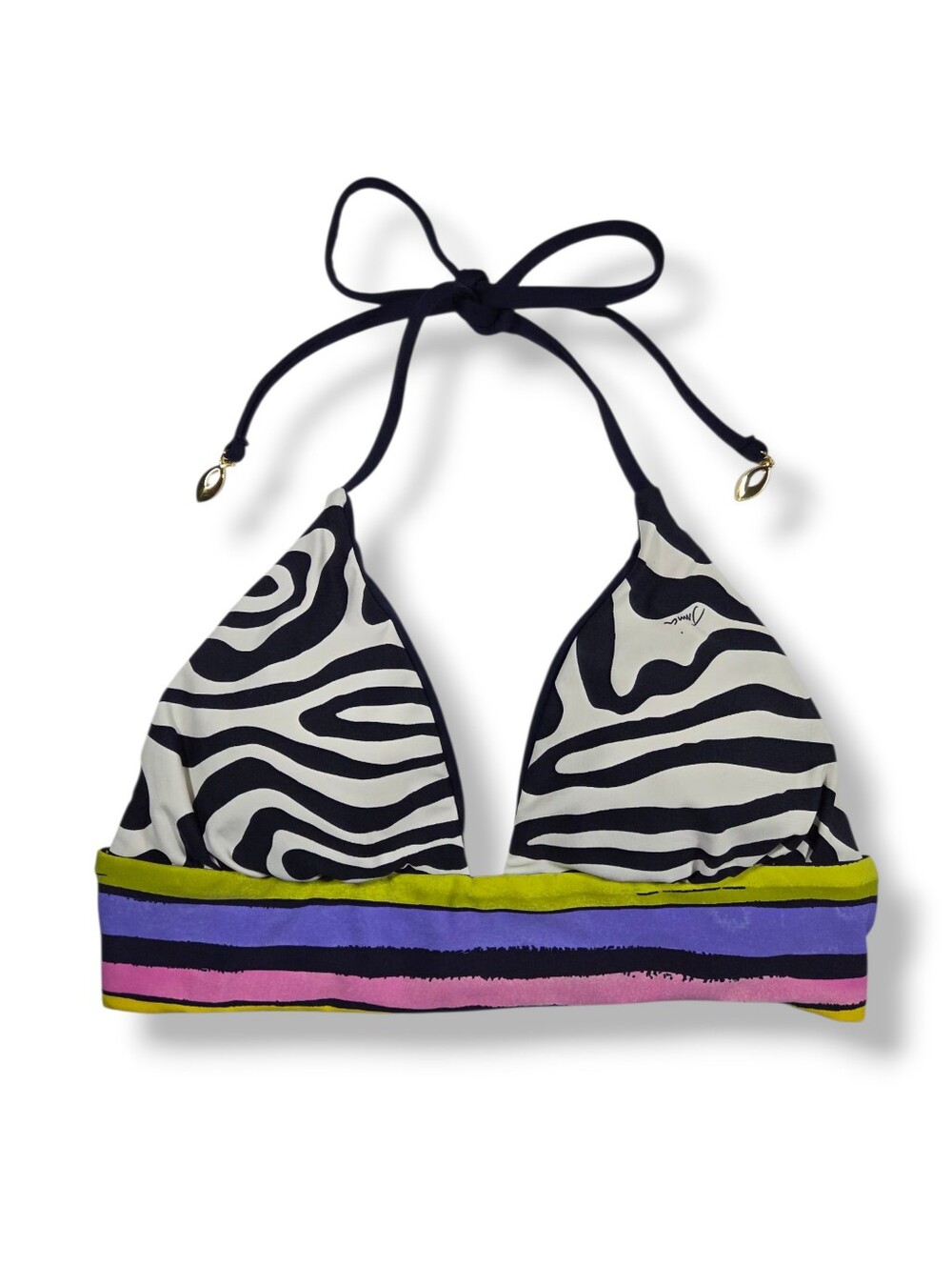 TRINA TURK Zebra Reversible Print Bikini Top Halter Swim Top Retro Resort Small